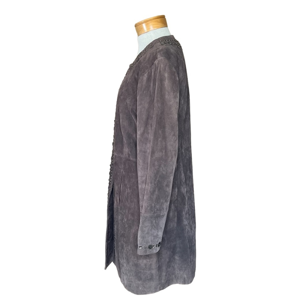 Pamela McCoy Collections Brown Suede Coat With Bronze Beading Trim Large - Picture 5 of 16